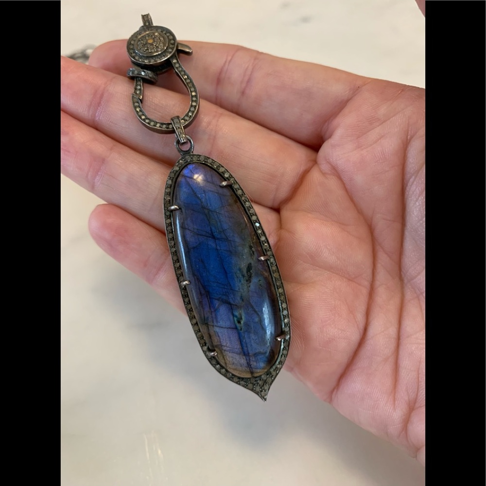Pave diamond and laborite pendant necklace